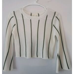 Chelsea & Violet Womans Sz. S Crop Top White Green Striped LS Loose Knit